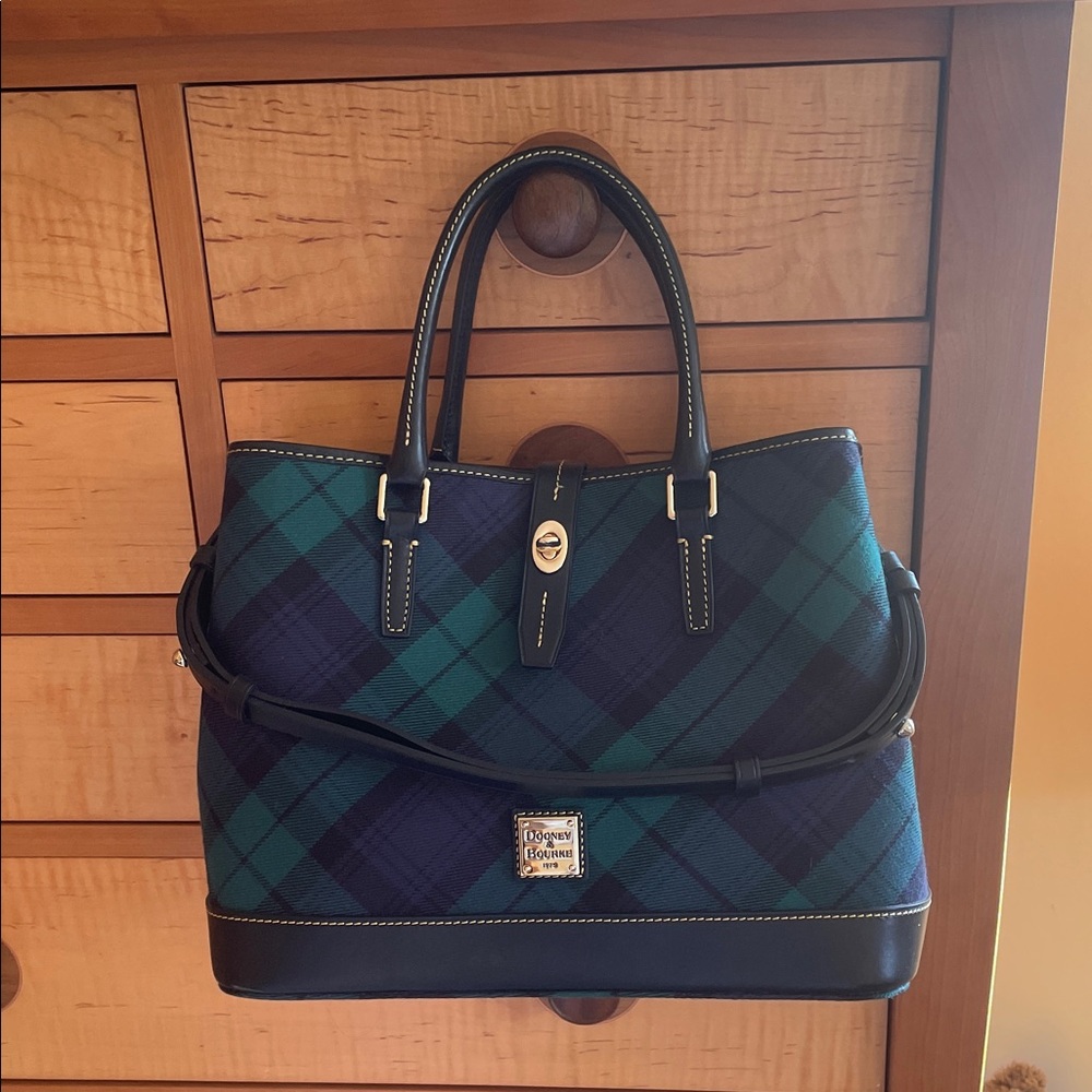 Dooney & Bourke Tartan Satchel - Green and Navy